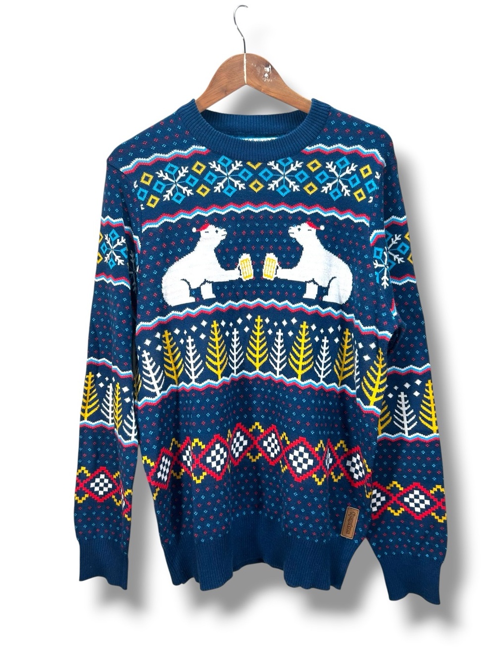 Men’s Tipsy Elves Ugly Christmas Sweater Polar Bear Beer Fair Isle Sweater XL